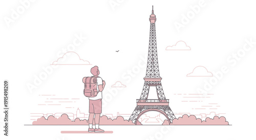 Solo Traveler Gazing At Iconic Paris Landmark