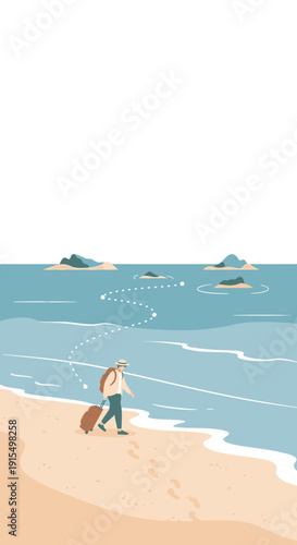 Solo Traveler Ventures Towards Distant Islands Over Serene Ocean Waters