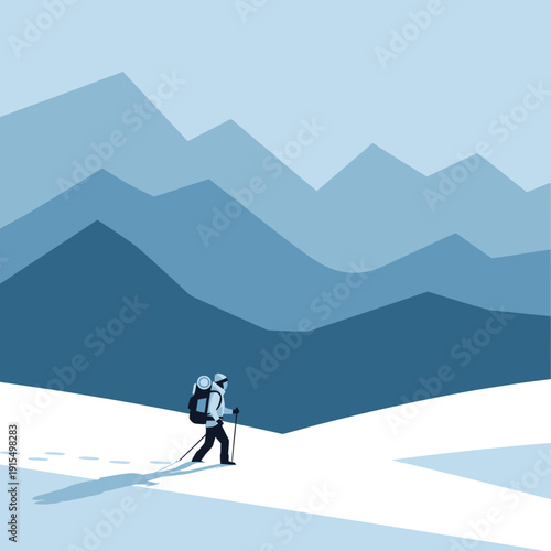 Solo Trekker Navigates Majestic Snow-Capped Mountain Ranges