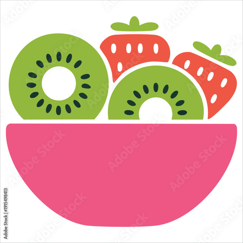 Fruit salad with kiwi strawberry banana for healthy lifestyle vector illustration