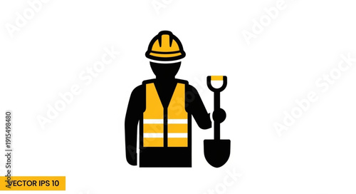 Construction Worker with Shovel Icon.