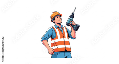 Construction Worker with Power Drill.