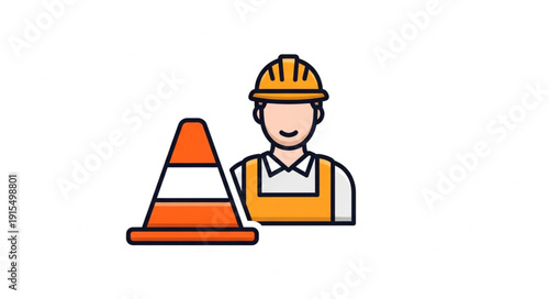 Construction Worker with Safety Cone.
