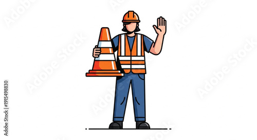 Construction Worker with Safety Cones.