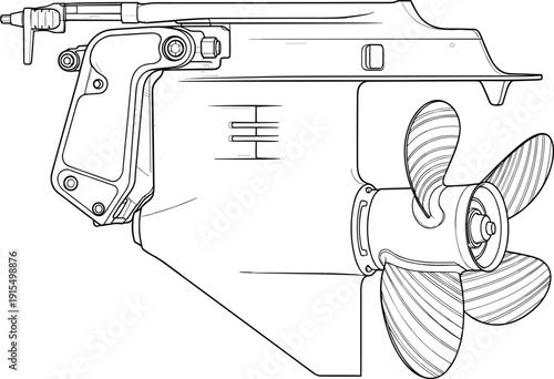 Detailed Diagram of a Marine Outboard Motor and Propeller