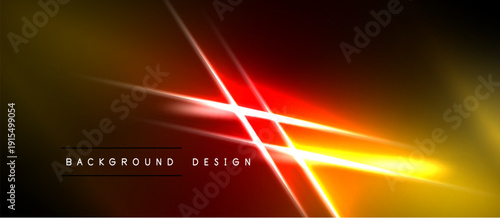 Bright neon lines intersect over dark background. Warm colors dominate, creating dynamic visual effect. Modern design element.