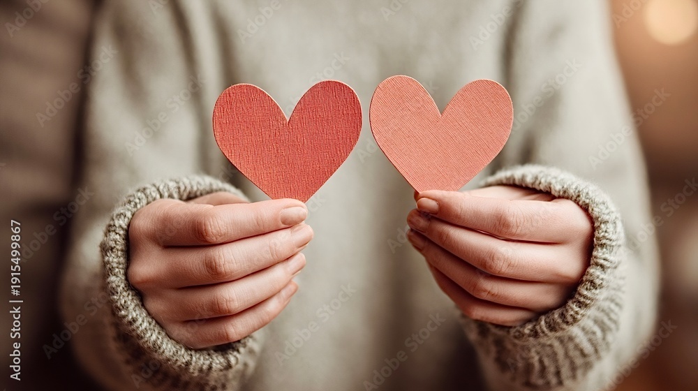 Obraz premium Person holding two red paper hearts together