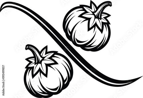 Two Black and White Tomatoes on a Curved Stem vegetables