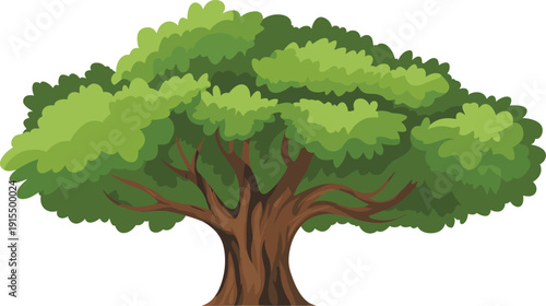 Cartoon-style large tree with lush green foliage and thick trunk, symbolizing nature, growth, ecology, and environmental themes