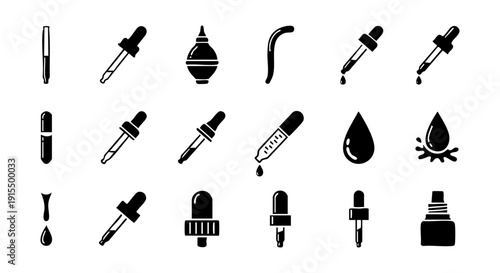 Black silhouettes of various laboratory glass droppers and bottles with liquids  medical and science equipment icons Video