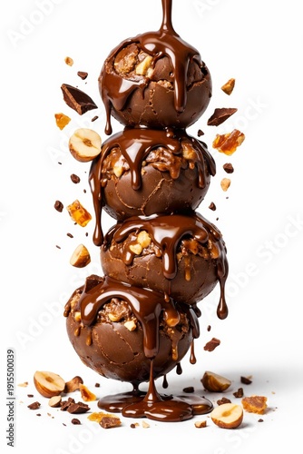 Irresistible chocolate hazelnut balls with dripping sauce and crunchy toppings