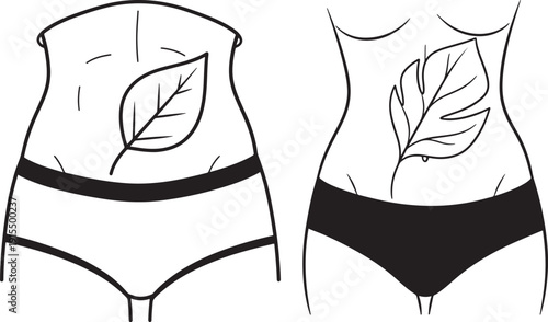 Minimalist Line Art of Female Torso with Leaf: Eco-Friendly Beauty, Natural Wellness, and Organic Lifestyle Concept
