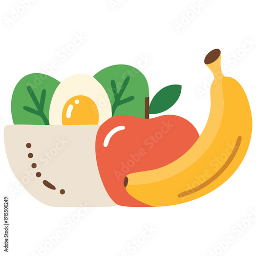 Healthy meal prep with salad bowl and fruits vector illustration