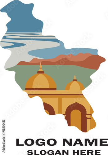 Vector illustration of Temple of Heaven and mosque with cityscape and monuments