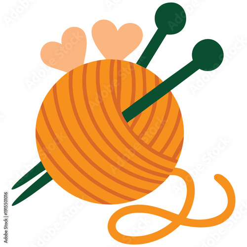 Ball of red yarn with knitting needles for hobby concept vector illustration