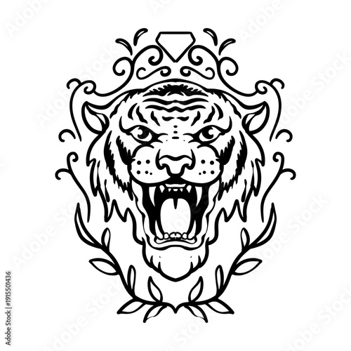 Tiger Head Ornamental Line Art Design