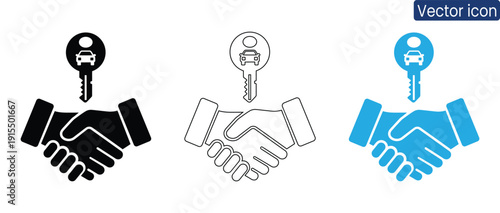 Handshake with car key icons symbolizing business partnerships and vehicle rentals, conveying agreement and cooperation in a modern and professional way