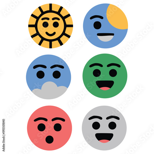 Expressive round faces for kids products and stickers vector design