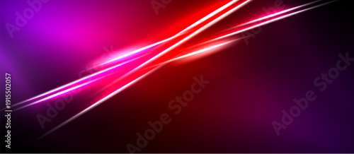 Bright neon lines intersect vibrant pink, red gradients. Dark background emphasizes glowing streaks, creating dynamic visual effect.