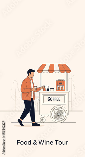 Street Coffee Vendor Serves Warm Beverage To Customer Enjoying Urban Food Tour Experience