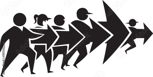 Business people following in line with arrow direction guidance
