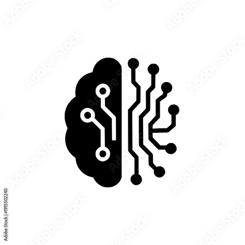 Neural network illustration combining human brain with circuit board design.