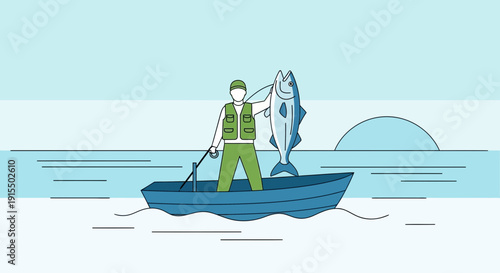 Successful Angler Displays Large Catch While Fishing At Sea