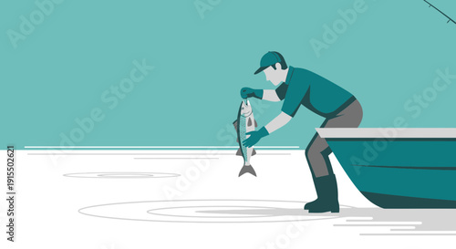 Successful Angler With Fresh Catch On A Serene Lake