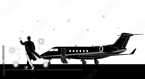 Successful Person Waves Goodbye Approaching Private Jet For Luxurious Travel