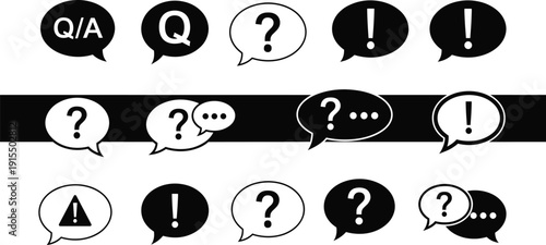 Speech Bubble Icon Set with Question Mark Exclamation Point and Q&A Symbols for Customer Support