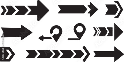Collection of black directional arrows and navigation icons set