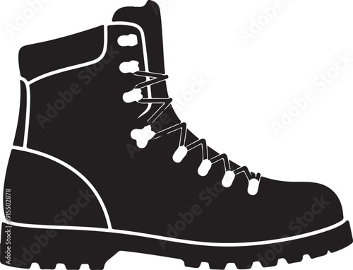 Hiking boot with laces and rugged sole isolated on transparent background