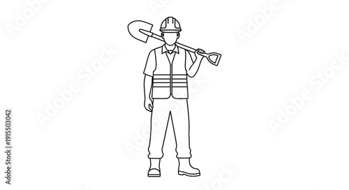 Construction Worker with Shovel Illustration.