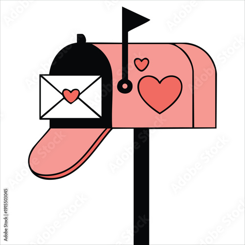 Classic Red Mailbox with a Sealed Love Letter Peeking Out Ready for Delivery