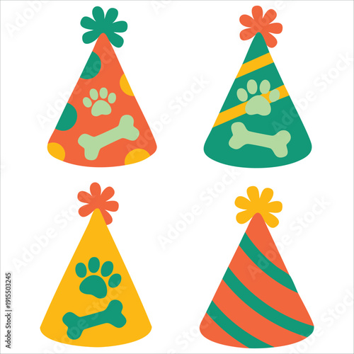 Vibrant Collection of Festive Paper Party Caps for Dogs Celebration and Fun Events
