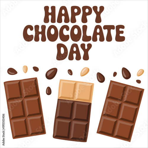 Celebratory World Chocolate Day Poster with White Milk and Dark Chocolate Bars and Lettering