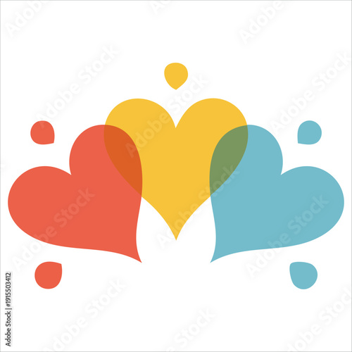 Collection of Vibrant Heart Shapes with Off Set Outlines in Red Blue and Yellow Colors