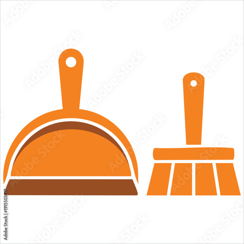 Practical Yellow Dustpan and Matching Broom Set for Household Cleaning and Chores Vector