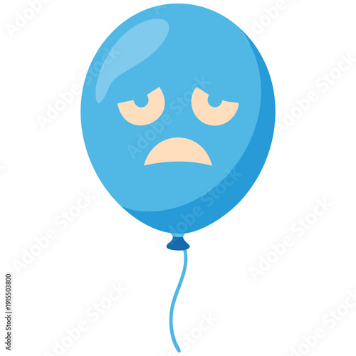 Melancholic Party Balloon with a Frowning Face in Trendy Shades of Blue Isolated Vector Illustration on White Background