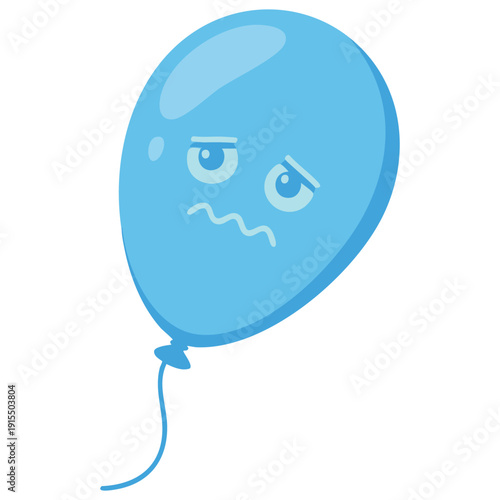 Sad and Deflated Blue Balloon Character for Blue Monday or Disappointment Concepts