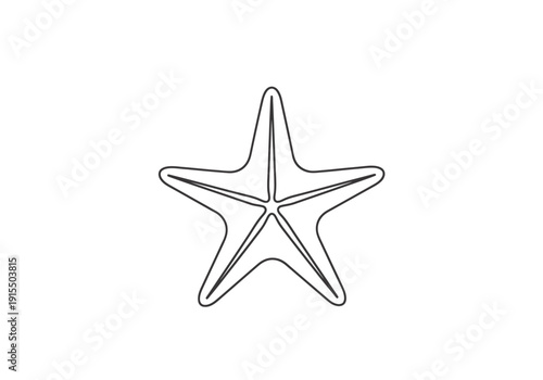 Simple Outline Drawing of a Starfish Marine Creature Isolated on a White Background Top Down View of Aquatic Life Form with Five Arms