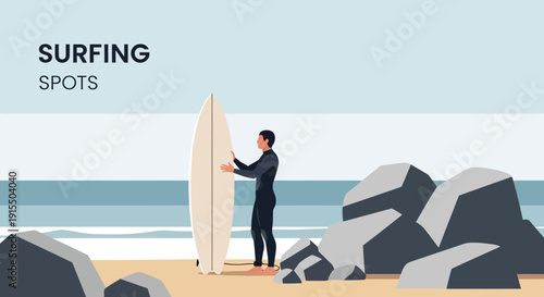 Surfing Spots Iconic Beach Scenes With A Solo Surfer Ready To Ride Waves