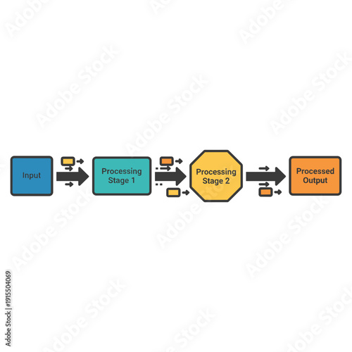 Information processing flow diagram with input stages and processed output illustrating data pipeline workflow and system architecture concept