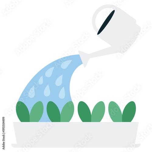 Hands On Gardening Illustration a Watering Can Sprinkling Water on Growing Seedlings