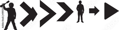 Silhouette of man following another man with directional arrows