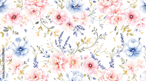 Elegant garden florals bordering a serene white center for announcements and greetings