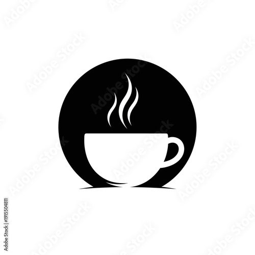 Simple black and white coffee cup icon with steam.