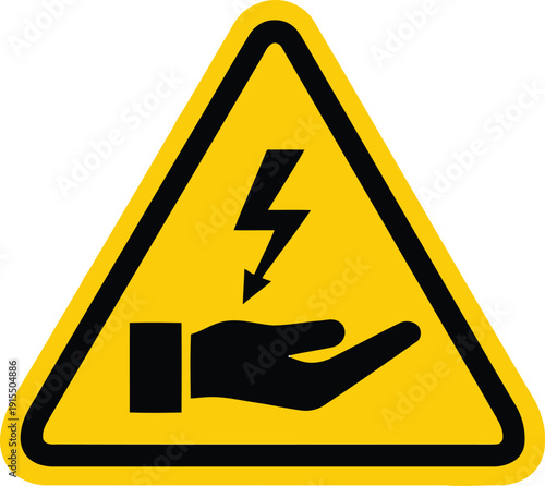 Safety Warning Icon: Electrical Hazard Sign with Hand and Lightning Bolt Symbol