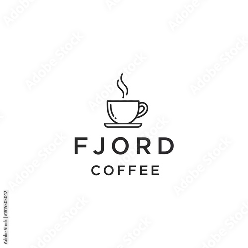 Fjord Coffee logo design with simple cup and steam.
