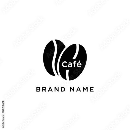 Cafe logo design with coffee beans and brand name template.